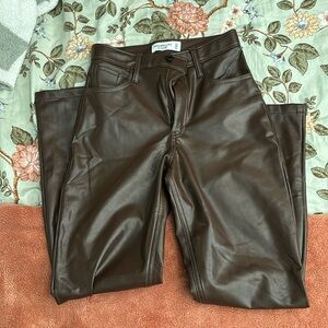 Abercrombie 90 straight ultra high-rise curve love brown vegan leather pants